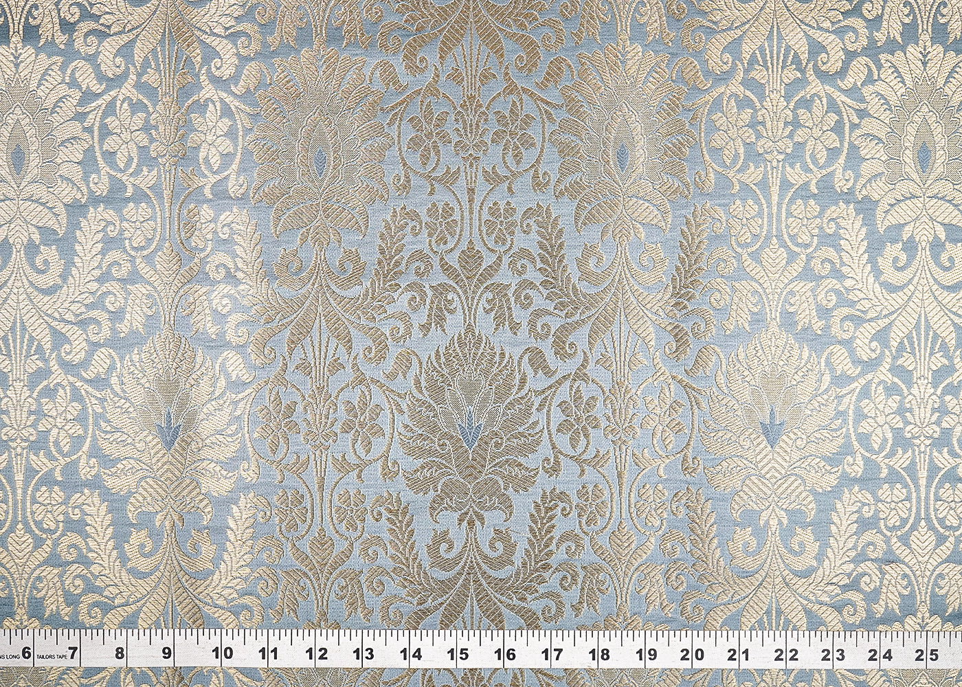 Light Grey Banarasi Brocade Fabric With All Over Golden Zari Handloom 20848