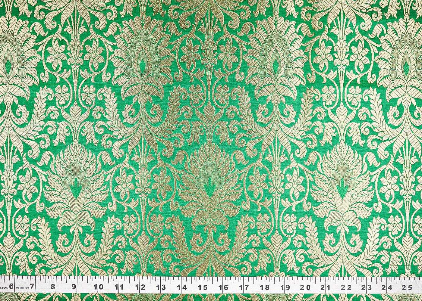 Light Green Banarasi Brocade Fabric With All Over Golden Zari Handloom 20849