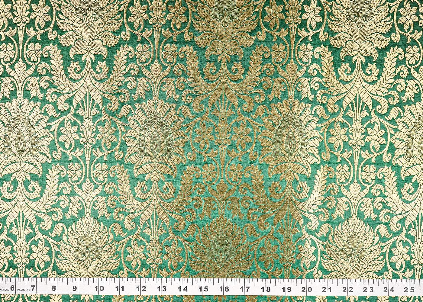 Dark Green Banarasi Brocade Fabric With All Over Golden Zari Handloom 20851