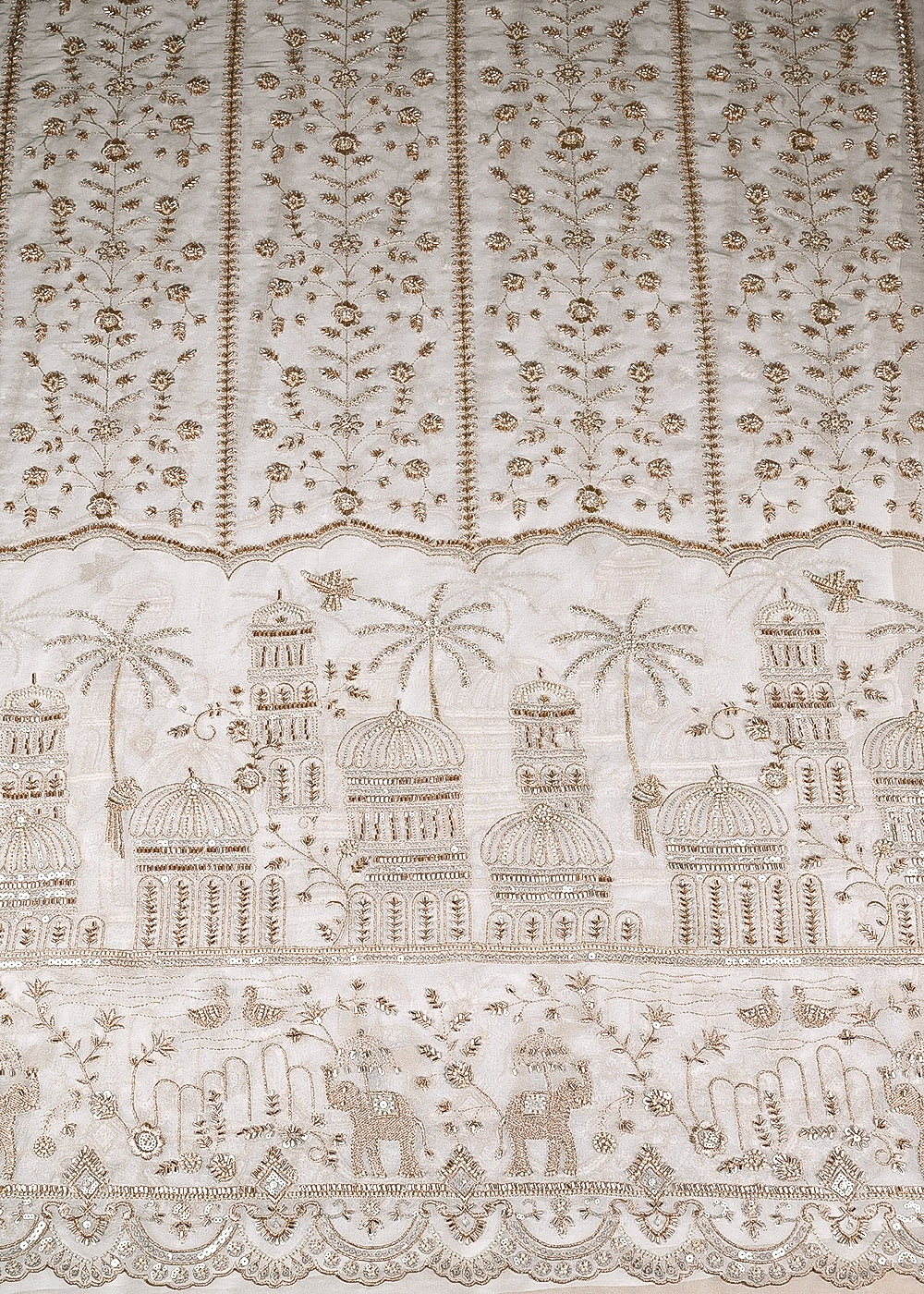 White Georgette Fabric With All Over Katdana, Zari, Sequins And Bead Work With One Side Border 20859