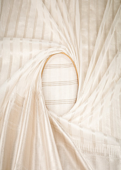 White Dyeable Chanderi Fabric With All Over Zari Handloom With One Side Border 20871