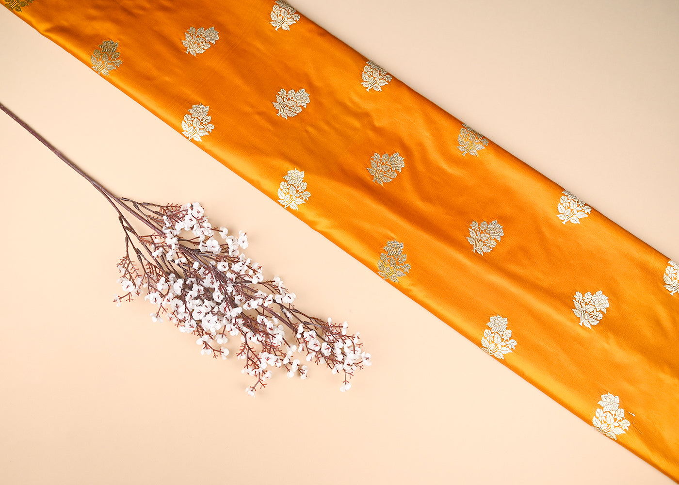 Mustard-Banarasi-Silk-Fabric-With-All-Over-Buti-Of-Golden-Zari-Handloom-20877