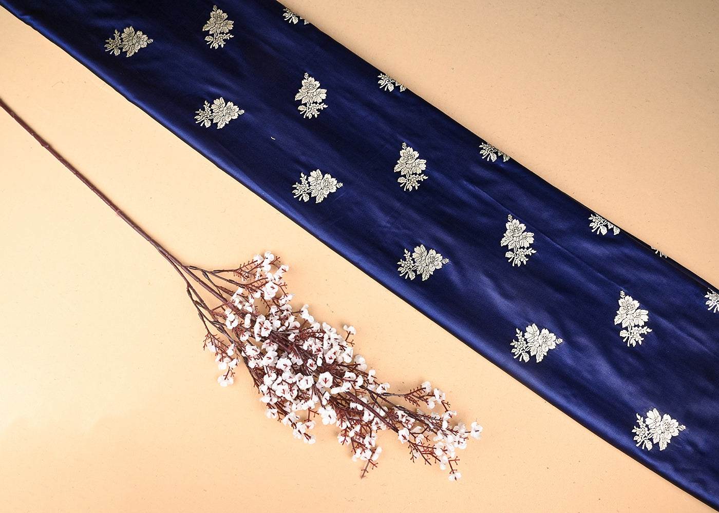 Navy-Blue-Banarasi-Silk-Fabric-With-All-Over-Buti-Of-Golden-Zari-Handloom-20884