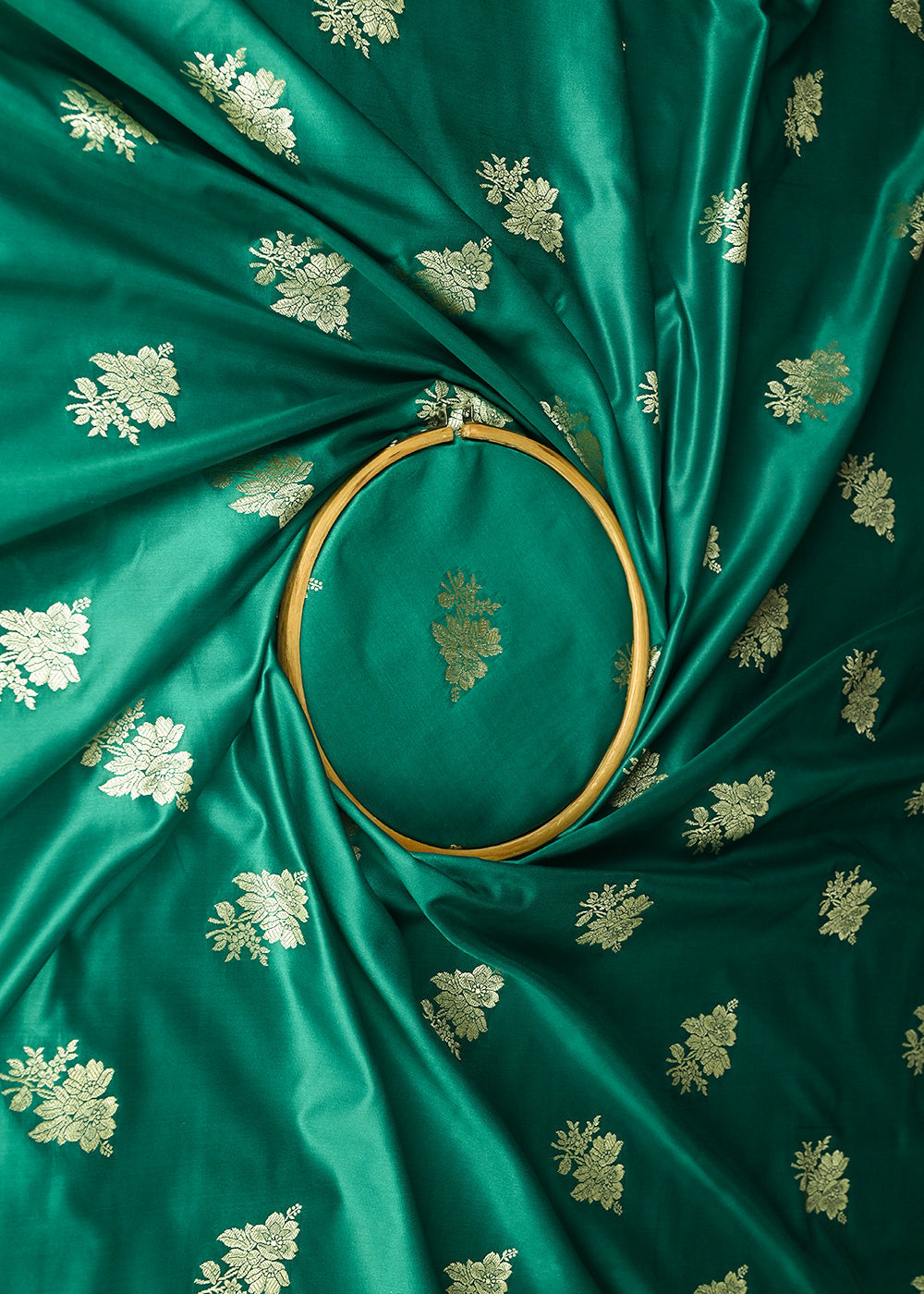 Rama-Green-Banarasi-Silk-Fabric-With-All-Over-Buti-Of-Golden-Zari-Handloom-20886-close-view