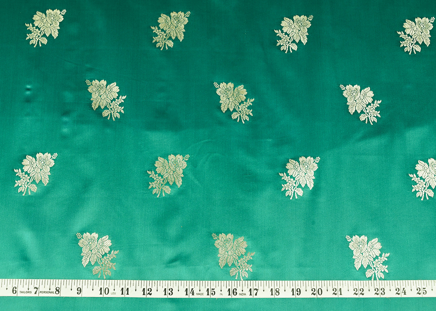 Rama-Green-Banarasi-Silk-Fabric-With-All-Over-Buti-Of-Golden-Zari-Handloom-20886-measurement-view