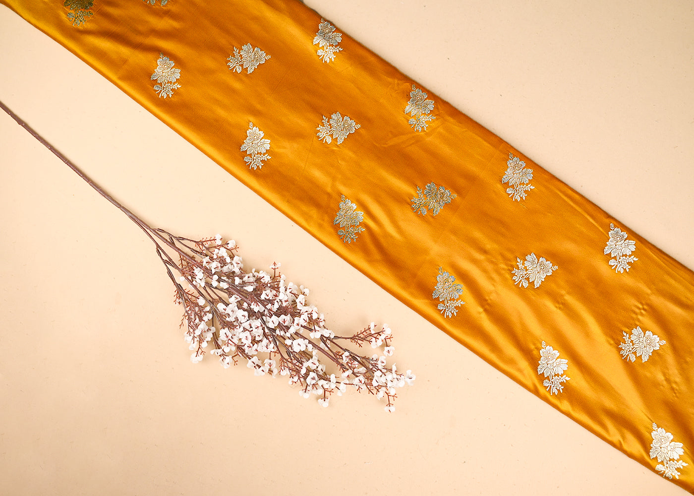 Mustard-Banarasi-Silk-Fabric-With-All-Over-Buti-Of-Golden-Zari-Handloom-20887
