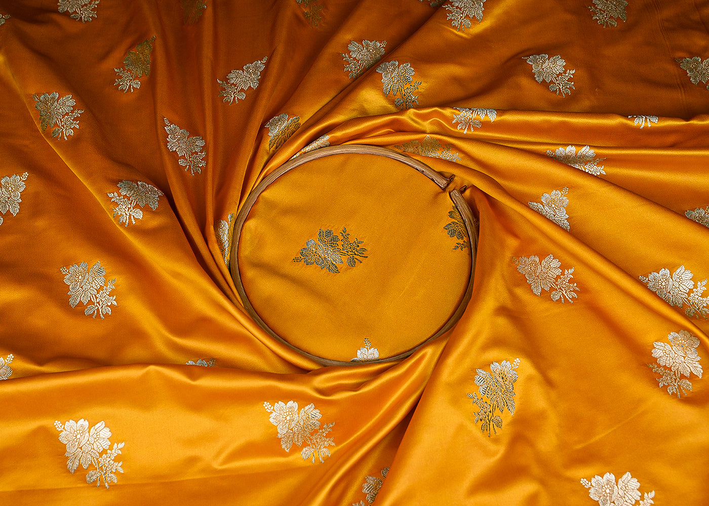 Mustard-Banarasi-Silk-Fabric-With-All-Over-Buti-Of-Golden-Zari-Handloom-20887-close-view