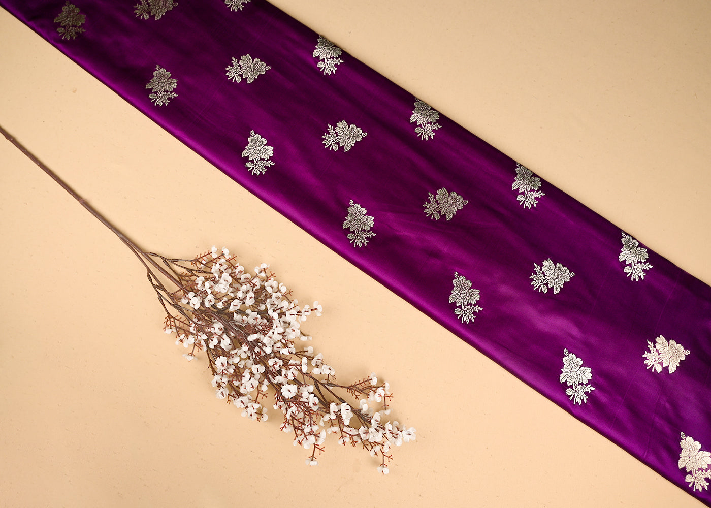 Purple-Banarasi-Silk-Fabric-With-All-Over-Buti-Of-Golden-Zari-Handloom-20888