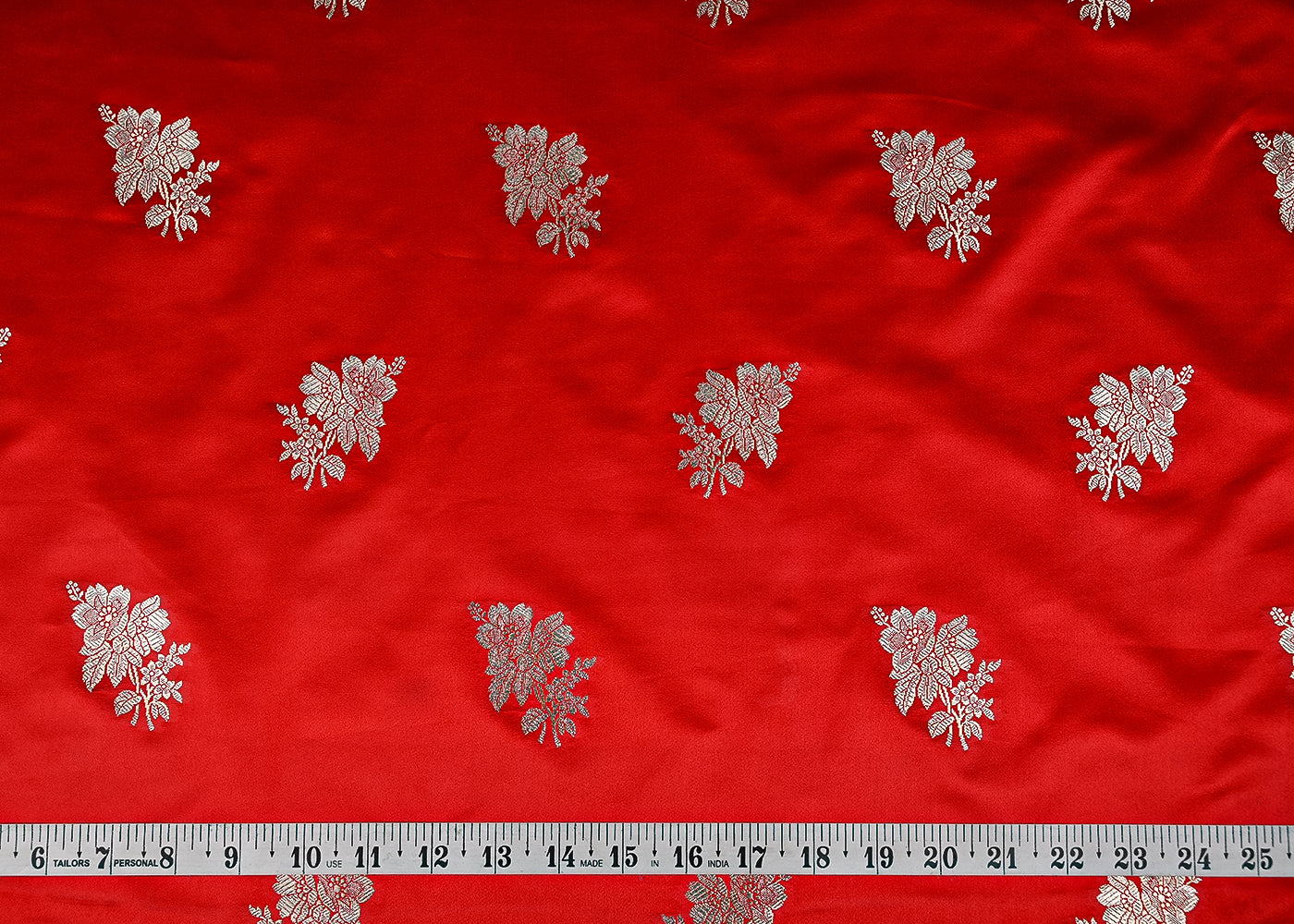 Red Banarasi Silk Fabric With All Over Buti Of Golden Zari Handloom 20889