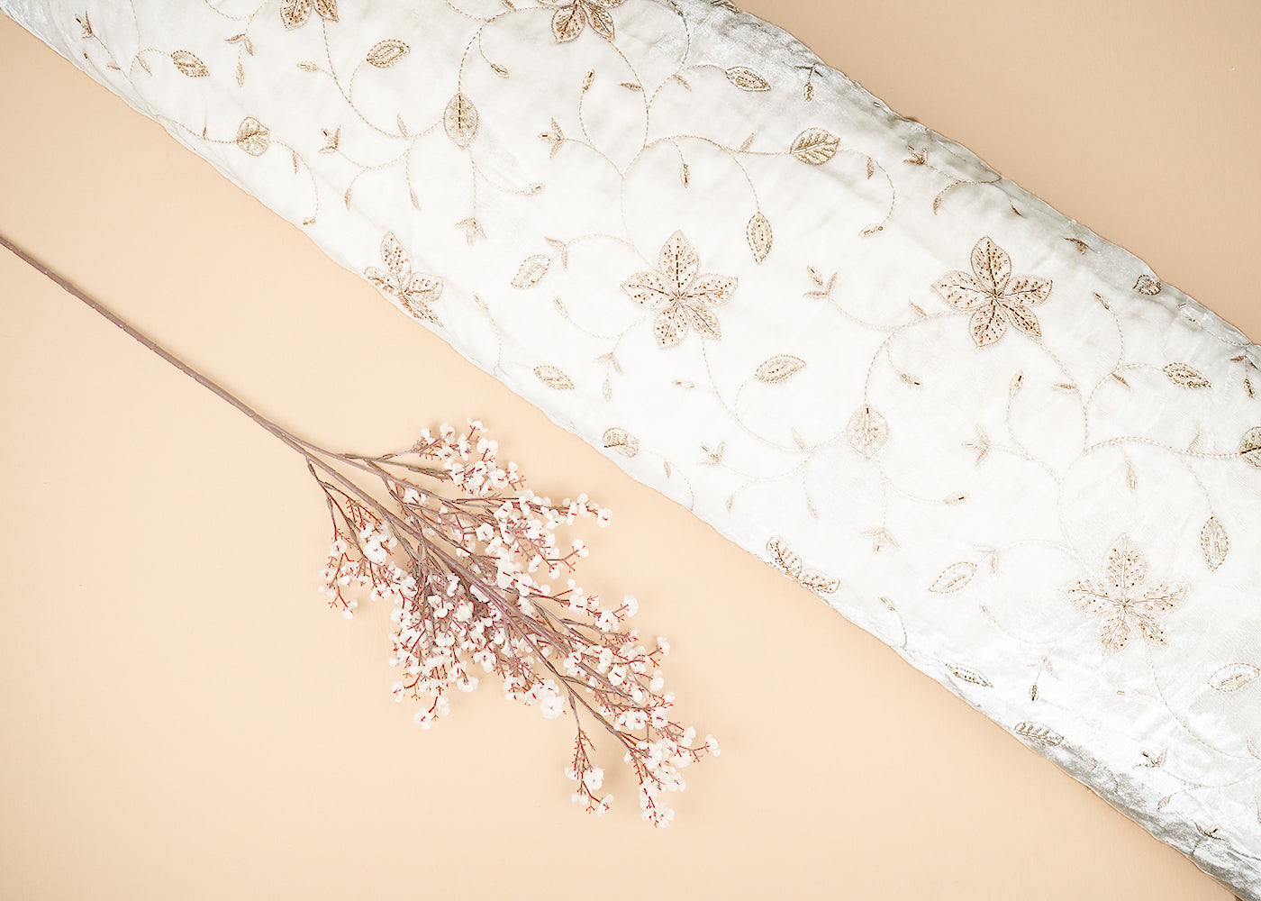 White Velvet Fabric With All Over Sequins, Zari, Katdana Work 20895