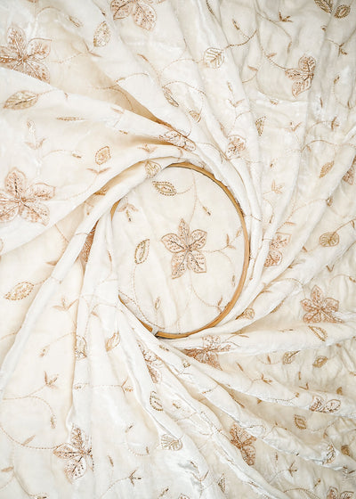 White Velvet Fabric With All Over Sequins, Zari, Katdana Work 20895