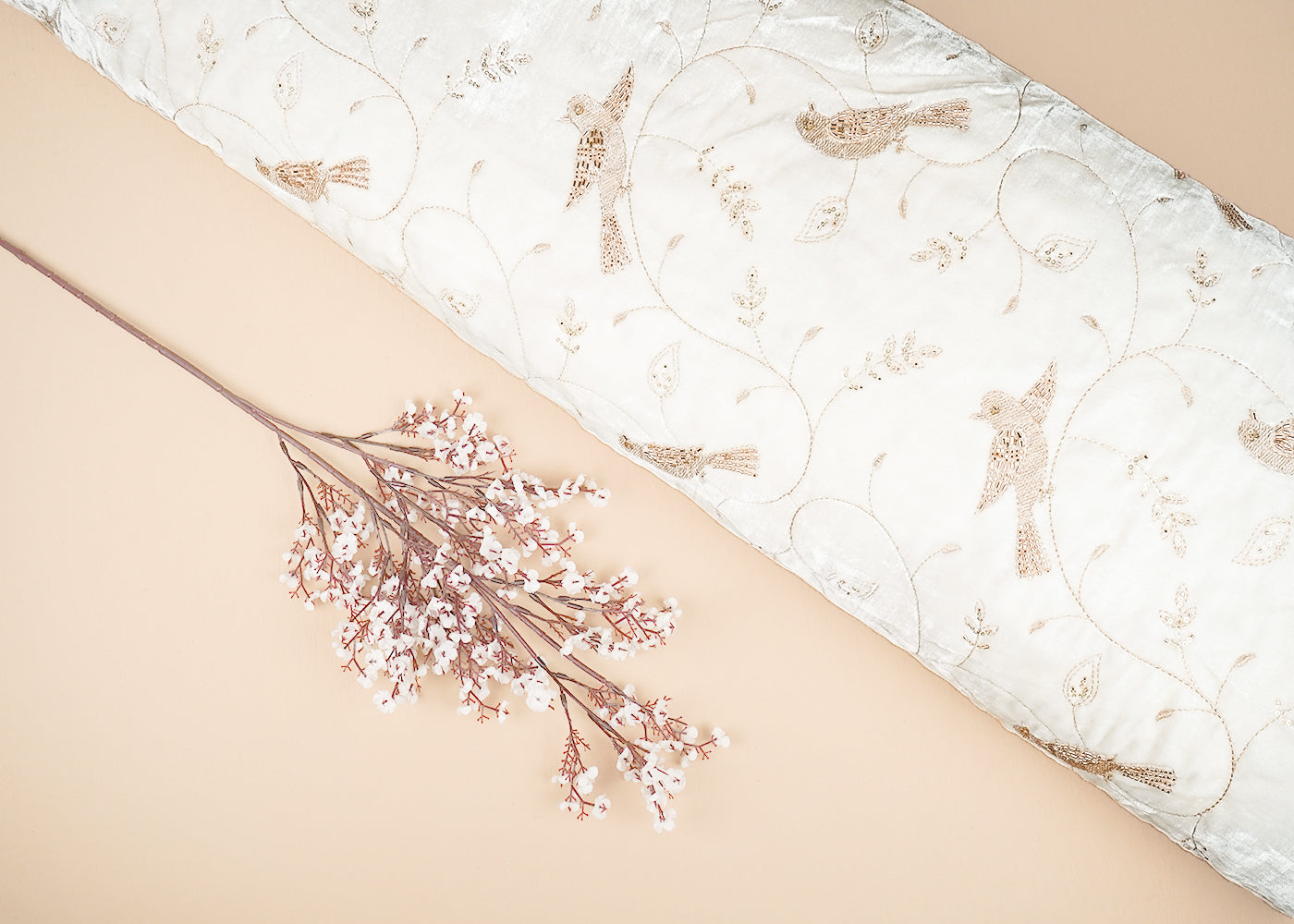 White Velvet Fabric With All Over Sequins, Zari, Katdana Work 20898