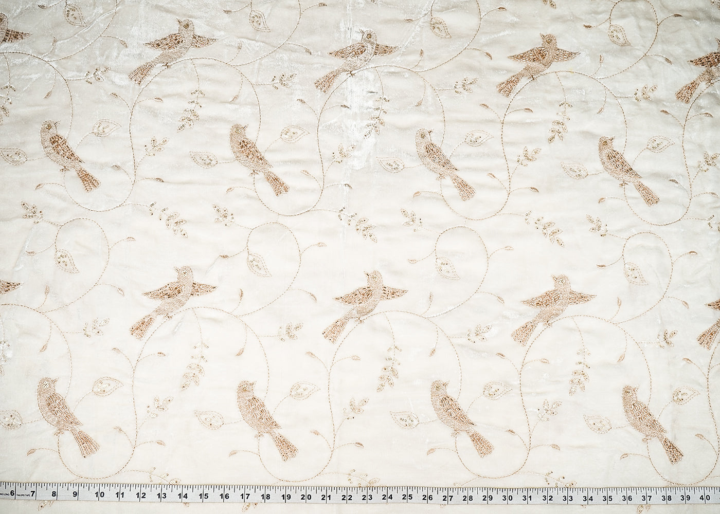 White Velvet Fabric With All Over Sequins, Zari, Katdana Work 20898