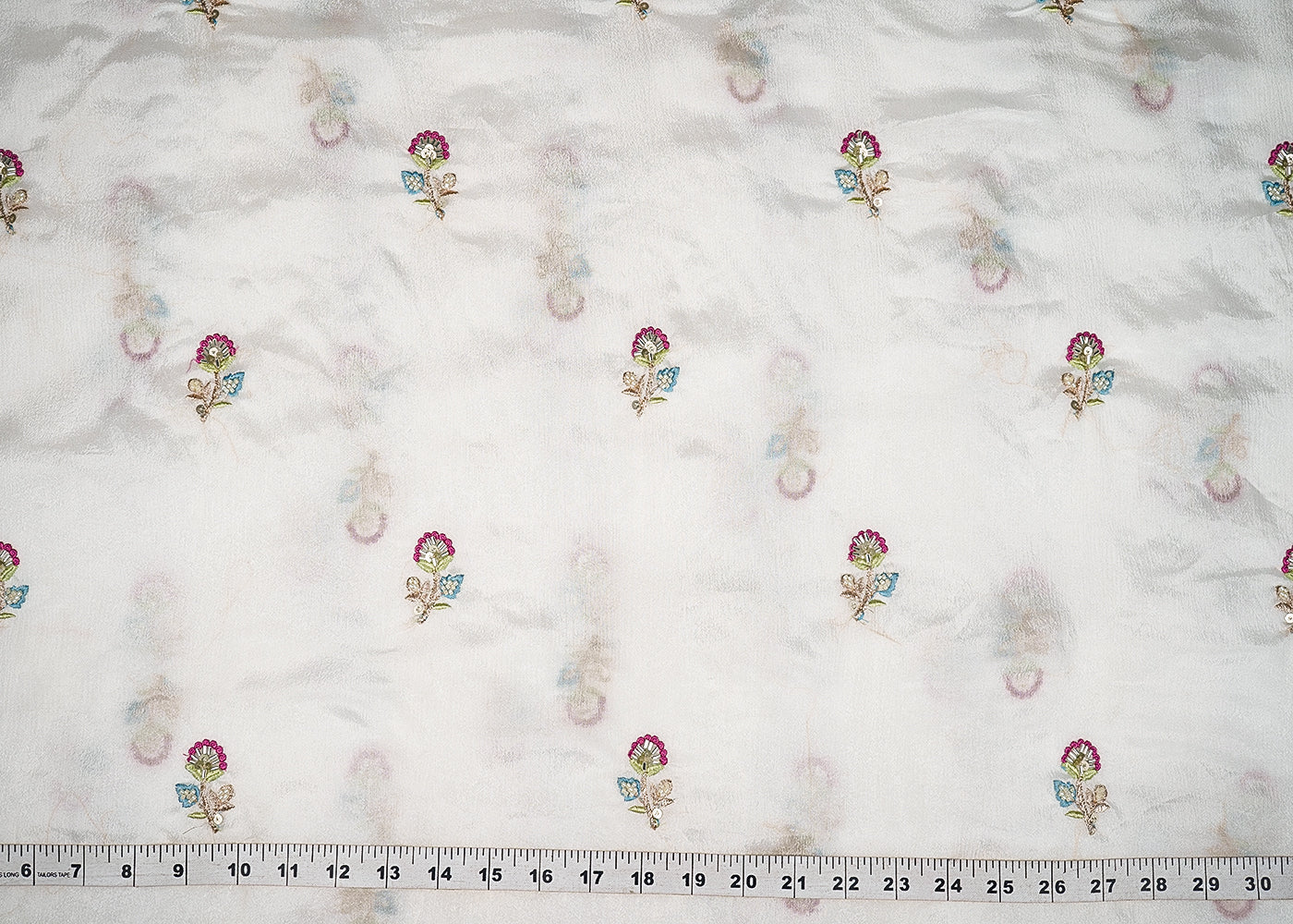 White Chinon Chiffon Fabric With All Over Thread, Bead, Katdana And Sequins Work 20899