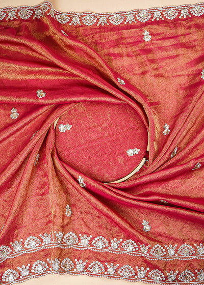 Maroon Tissue Dupatta Fabric with Allover Buti of Zari and Sequins Work with Both Side Border  20906