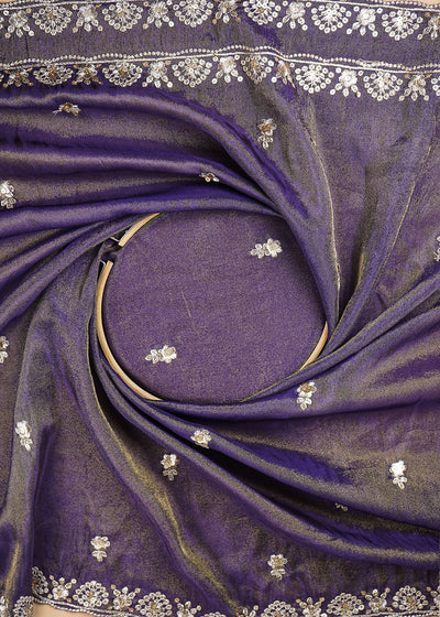 Purple Tissue Dupatta Fabric with Allover Buti of Zari and Sequins Work with Both Side Border  20907