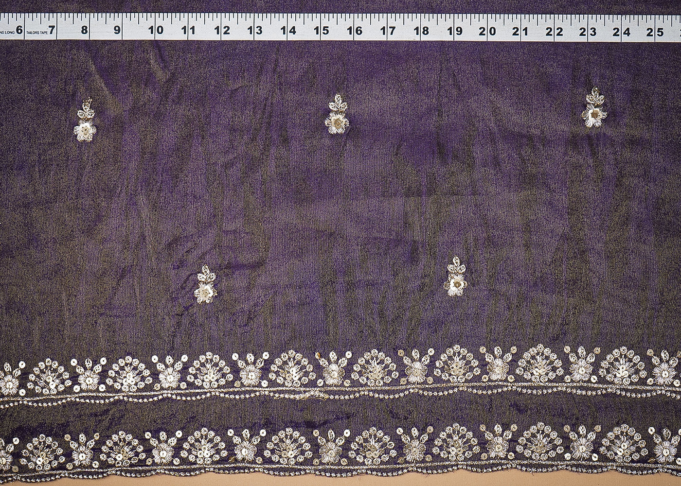Purple Tissue Dupatta Fabric with Allover Buti of Zari and Sequins Work with Both Side Border  20907