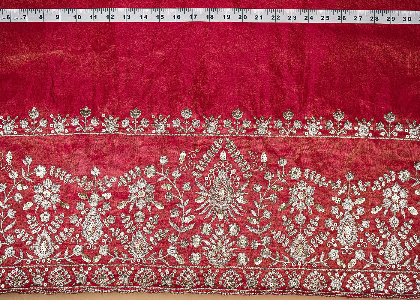 Rani Pink Tissue Fabric with Heavy Border of Zari and Sequins Work  20909