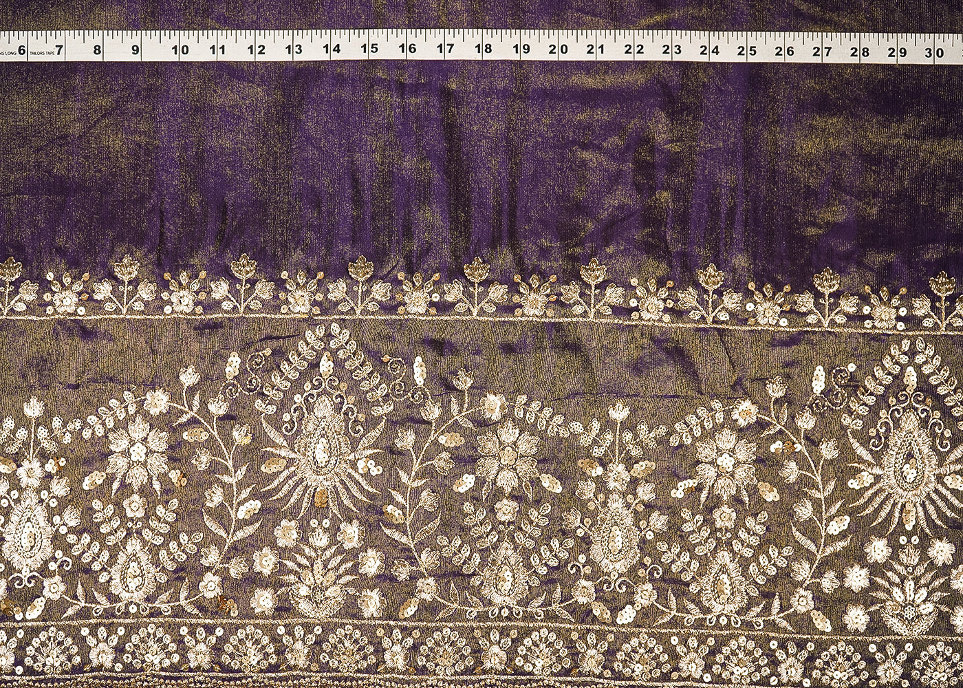 Purple Tissue Fabric with Heavy Border of Zari and Sequins Work  20910
