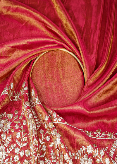 Maroon Tissue Fabric with Heavy Border of Zari and Sequins Work  20911