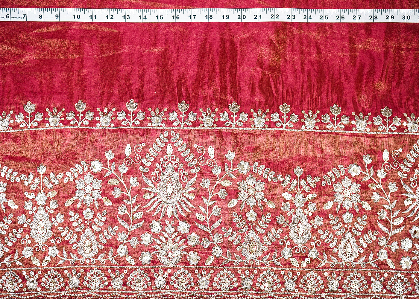 Maroon Tissue Fabric with Heavy Border of Zari and Sequins Work  20911