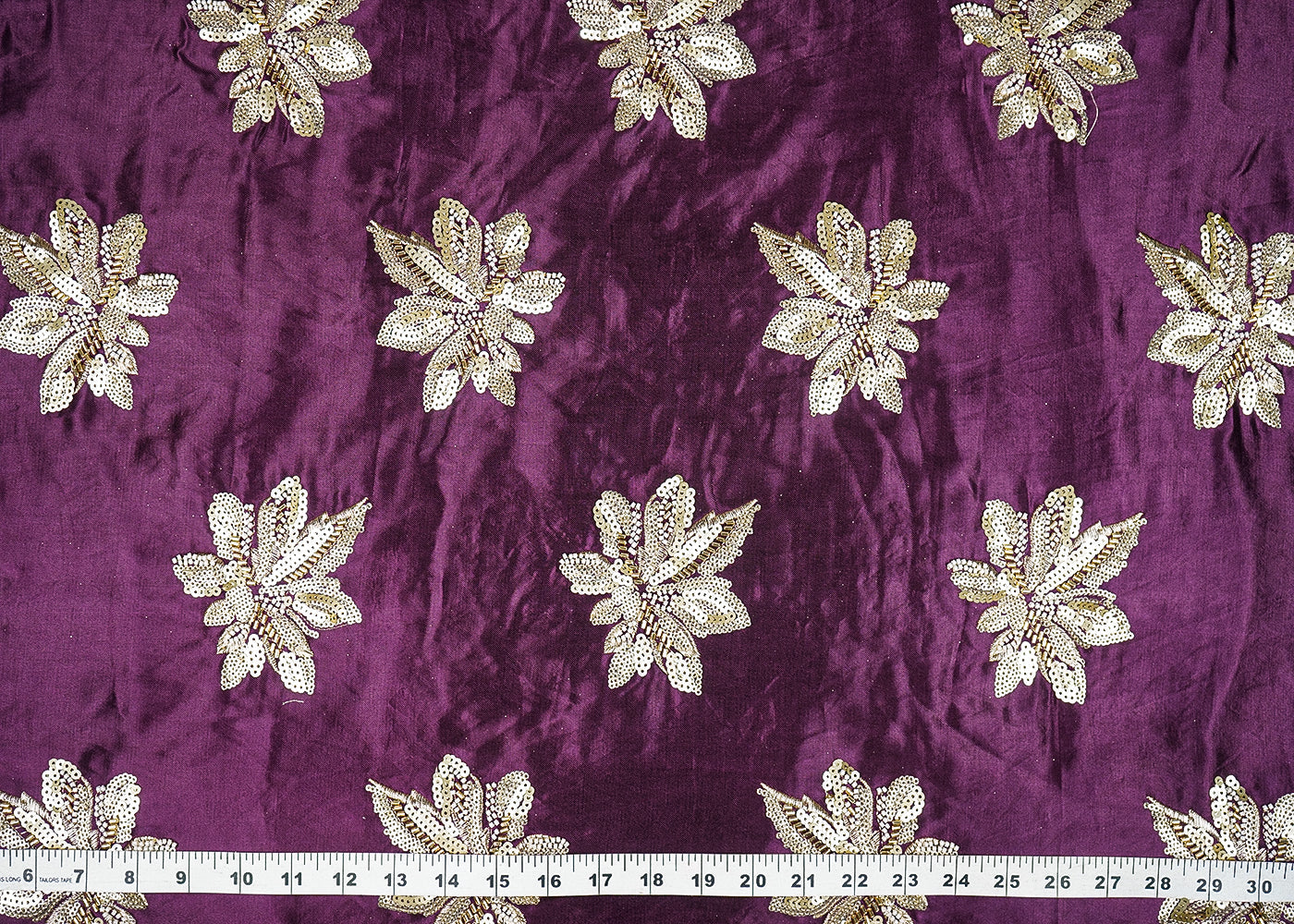 Deep Purple Silk Fabric With All Over Sequins, Bead And Katdana 20915