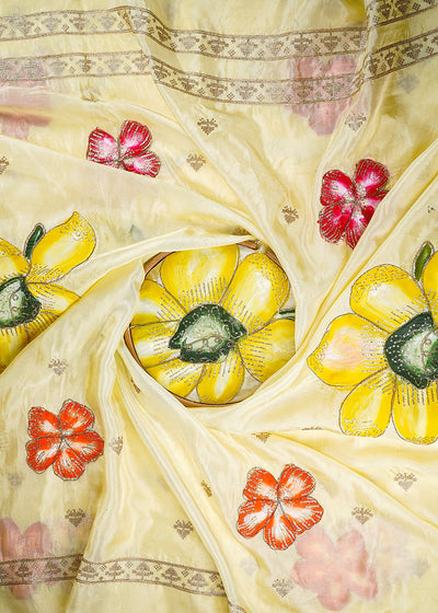 Lemon Silk Dupatta Fabric With Allover Sequins And Zari Work With Two Side Border 20922