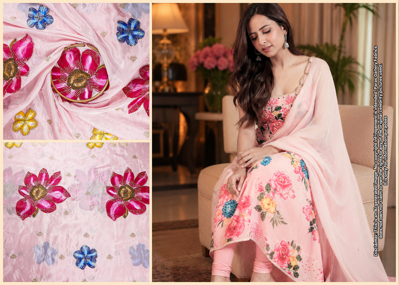 Sargun Mehta Inspired Edition | Baby Pink Embroidered Silk Unstitched Fabric 20923