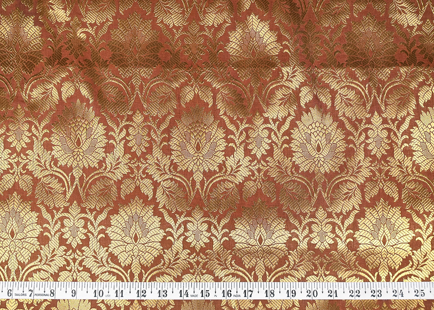 Brown Banarasi Brocade Fabric With All Over Golden Zari Handloom 20936