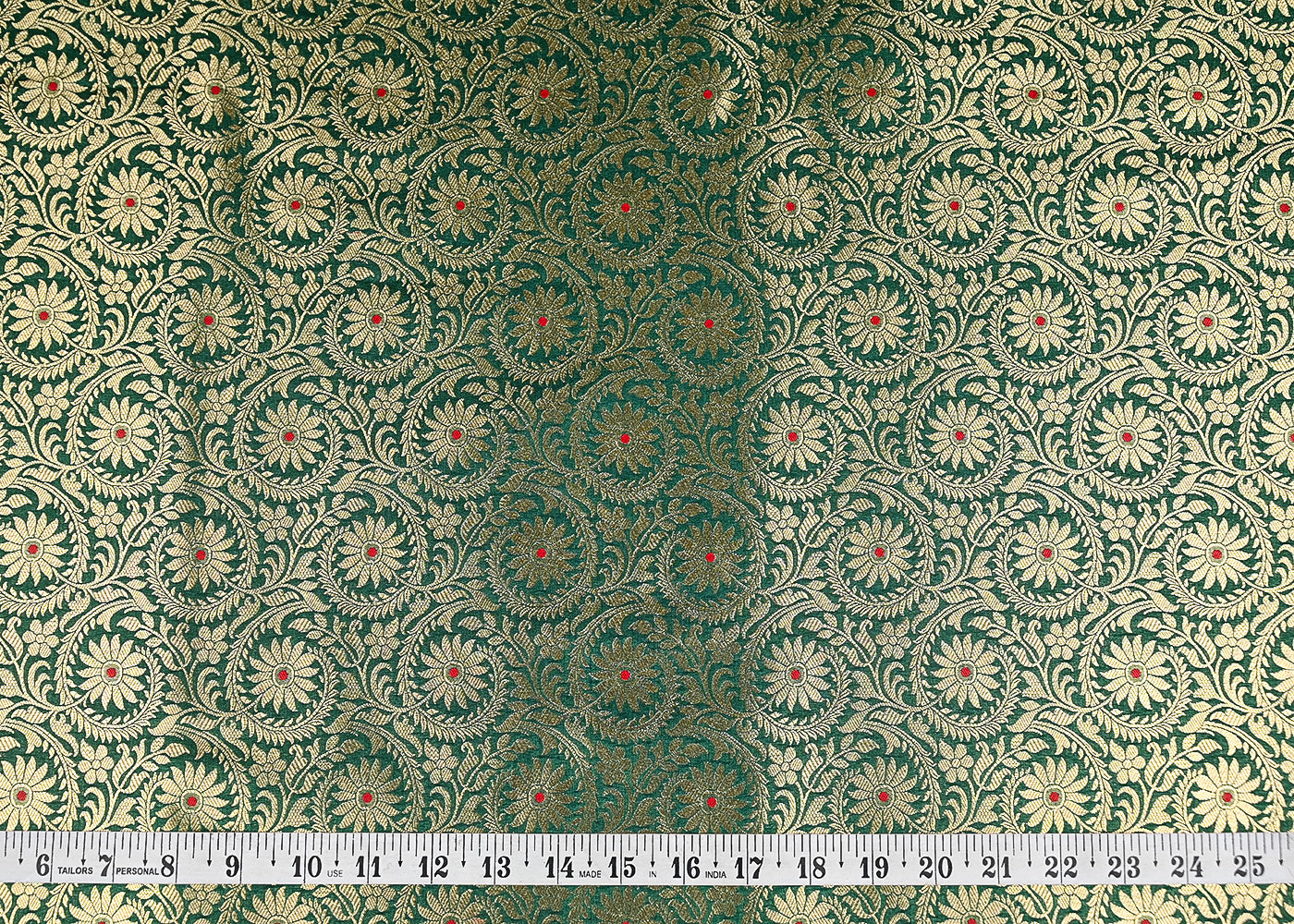 Bottle Green Banarasi Brocade Fabric With All Over Thread And Zari Handloom 20940