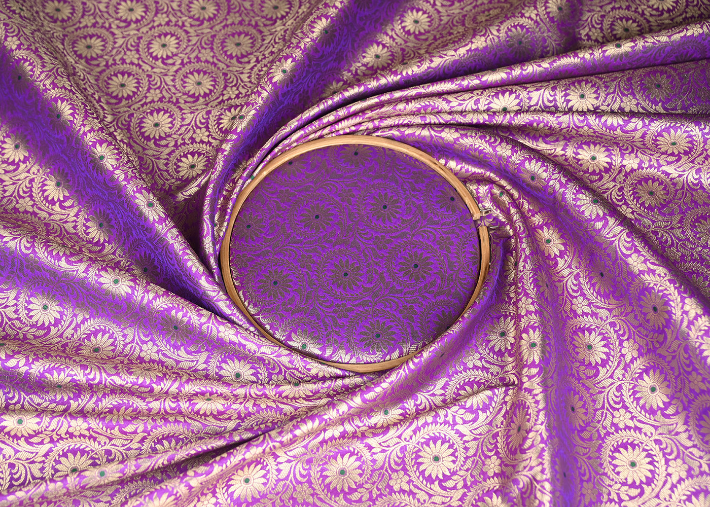 Purple Banarasi Brocade Fabric With All Over Thread And Zari Handloom 20942
