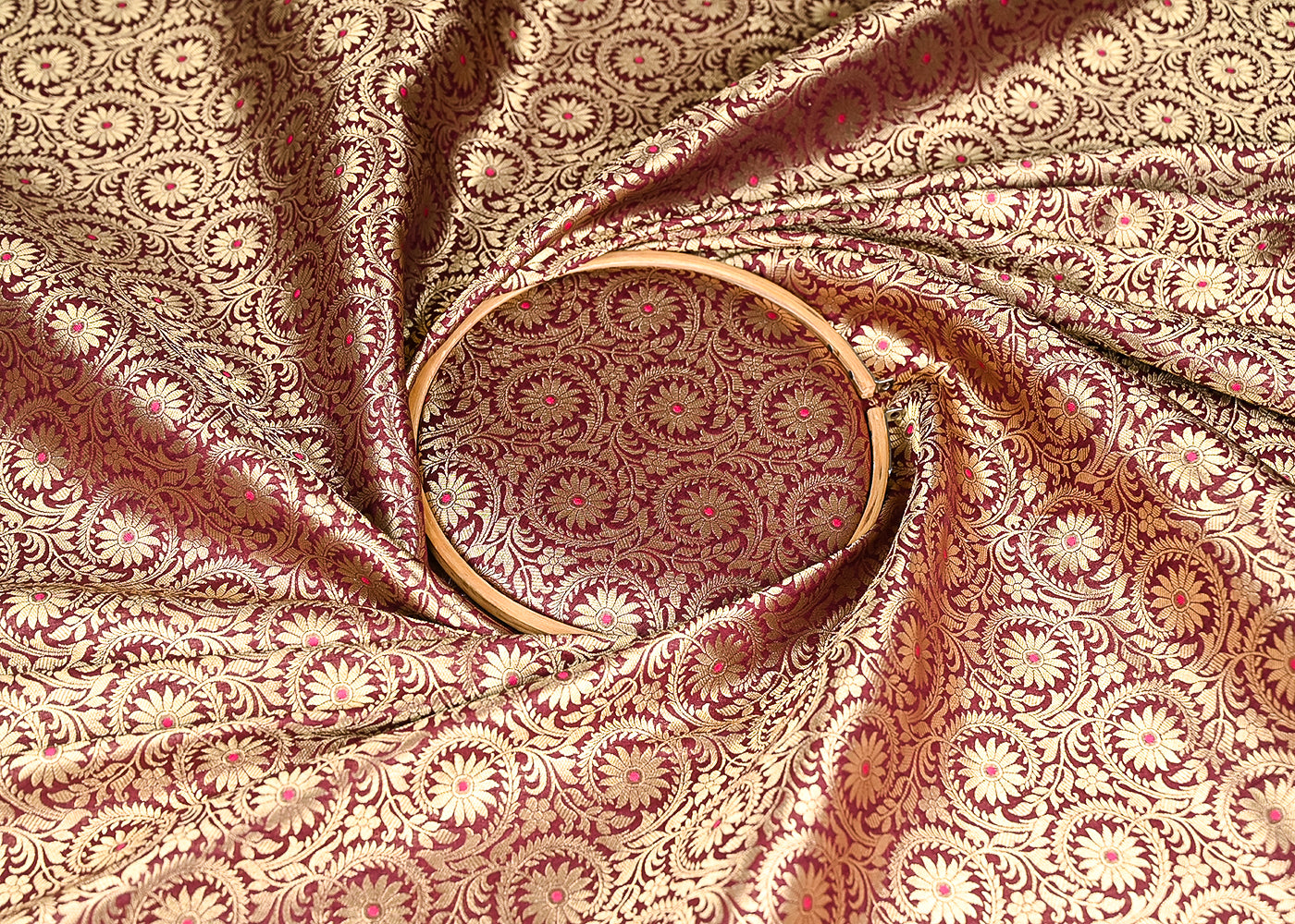 Maroon Banarasi Brocade Fabric With All Over Thread And Zari Handloom 20943