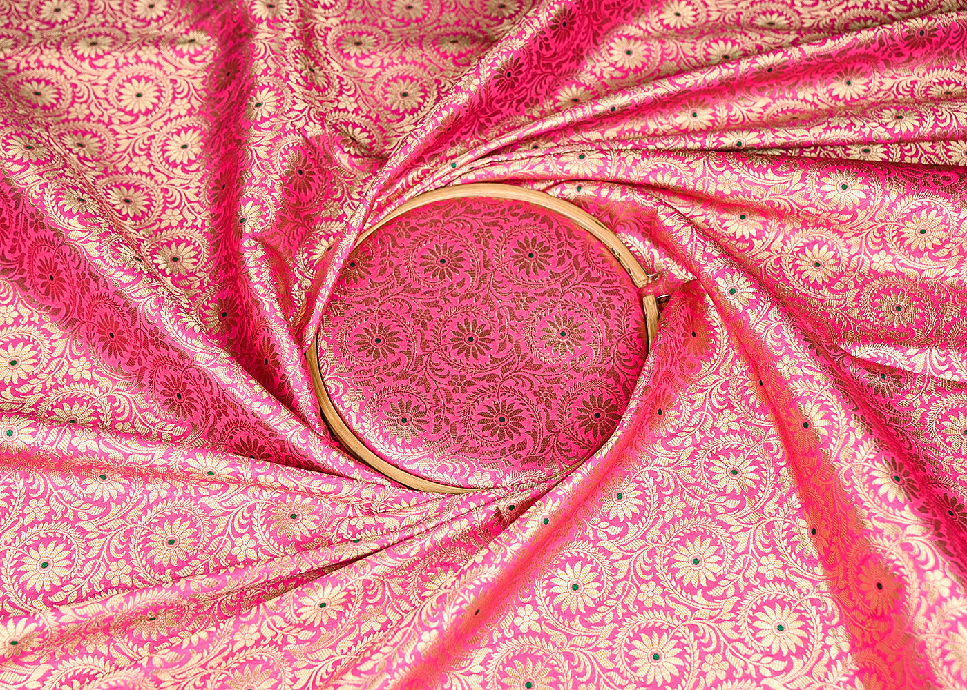 Rani Pink Banarasi Brocade Fabric With All Over Thread And Zari Handloom 20945