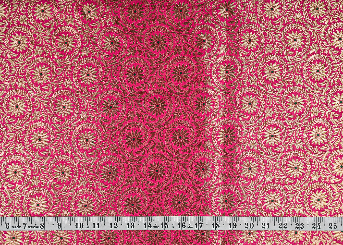 Rani Pink Banarasi Brocade Fabric With All Over Thread And Zari Handloom 20945