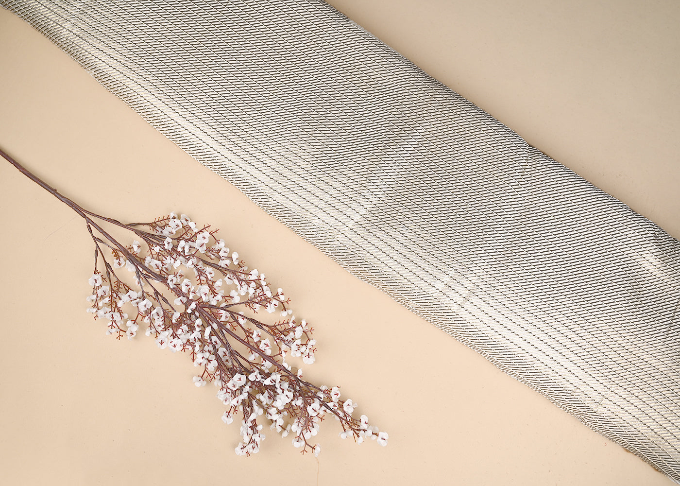 Off White Banarasi Silk Fabric With All Over Golden Zari Handloom 20959