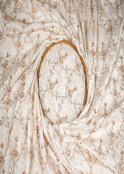 White Dyeable Crepe Fabric With All Over Zari, Katdana And Sequins Work 20972