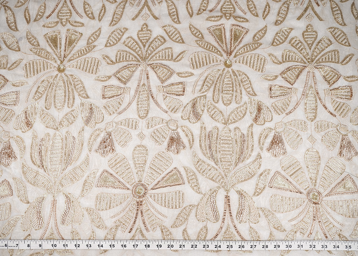 White Georgette Fabric With All Over Zari, Sequins, Bead And Katdana Work 20973