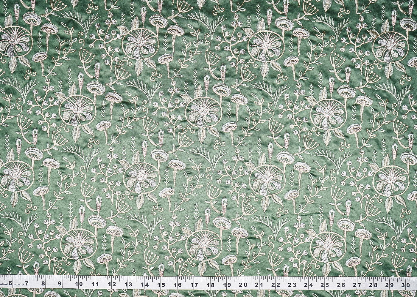 Green Satin Fabric With All Over Thread And Sequins Work 20975