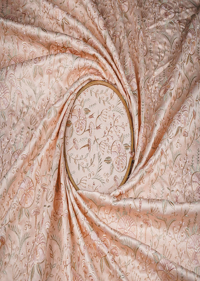 Peach Satin Fabric With All Over Thread And Sequins Work 20976