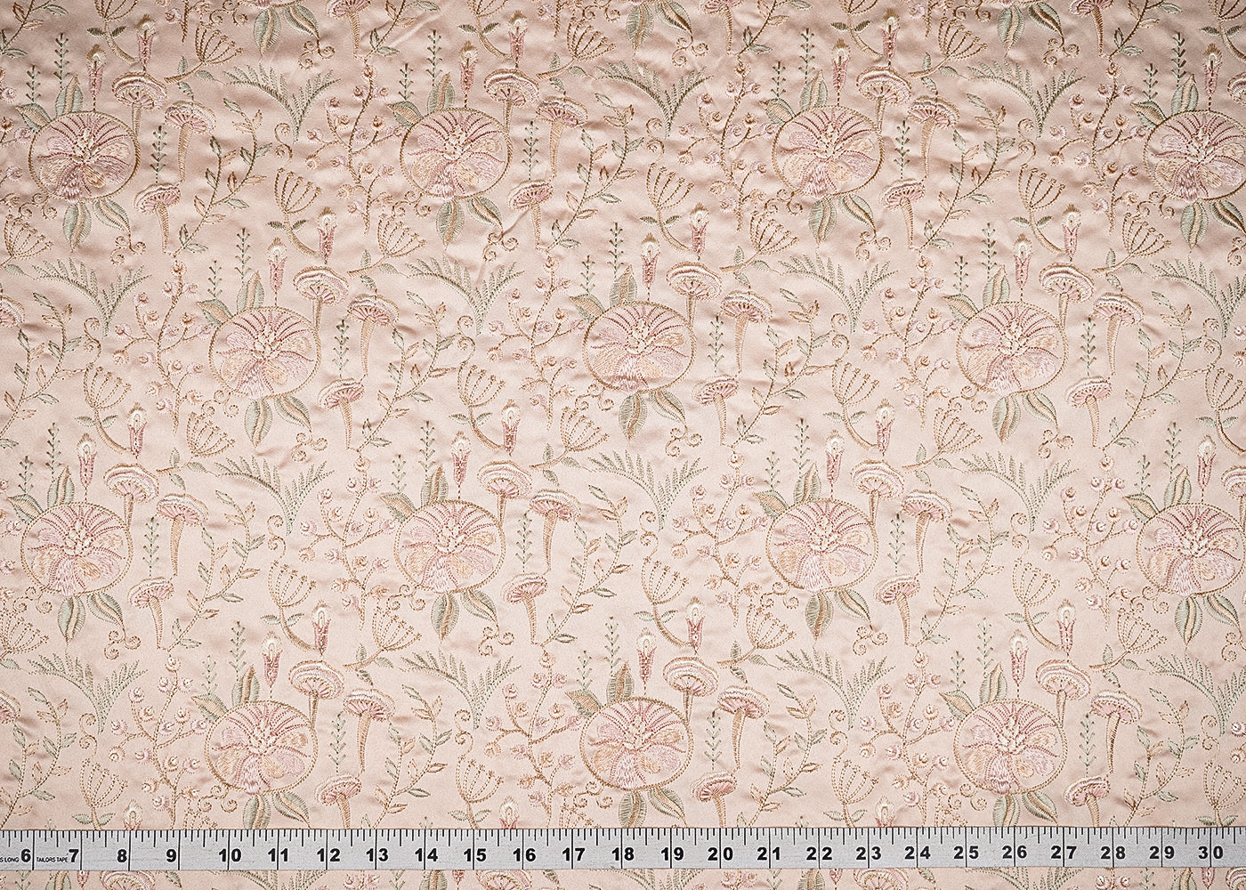 Peach Satin Fabric With All Over Thread And Sequins Work 20976