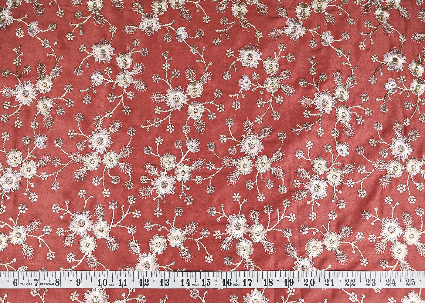 Mauve Satin Fabric With All Over Thread And Sequins Work 20979