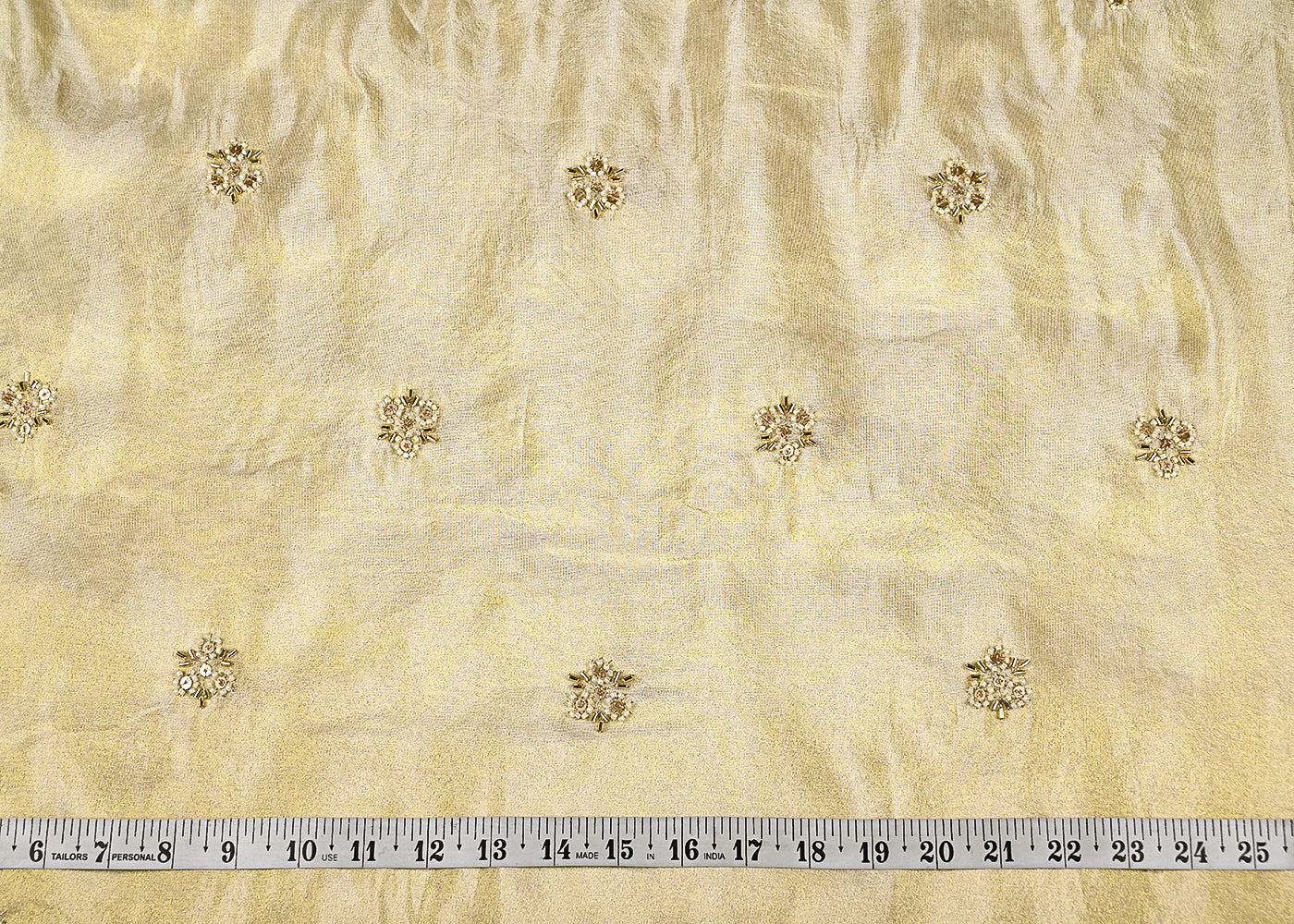 Light Golden Tissue Fabric with Allover Buti of Sequins, Katdana and Bead Work 20983