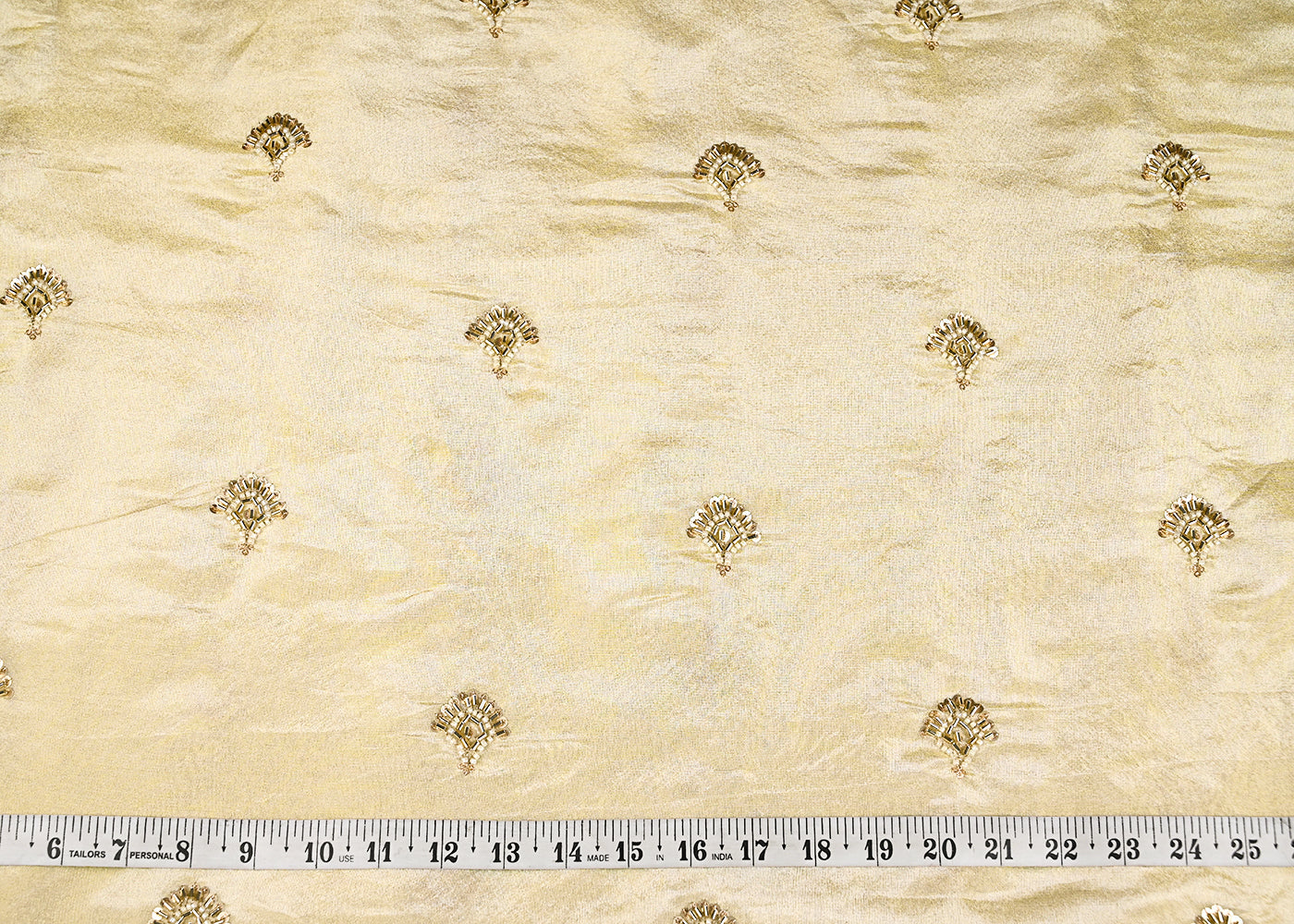 Golden Tissue Fabric with Allover Buti of Sequins, Katdana and Bead Work 20984