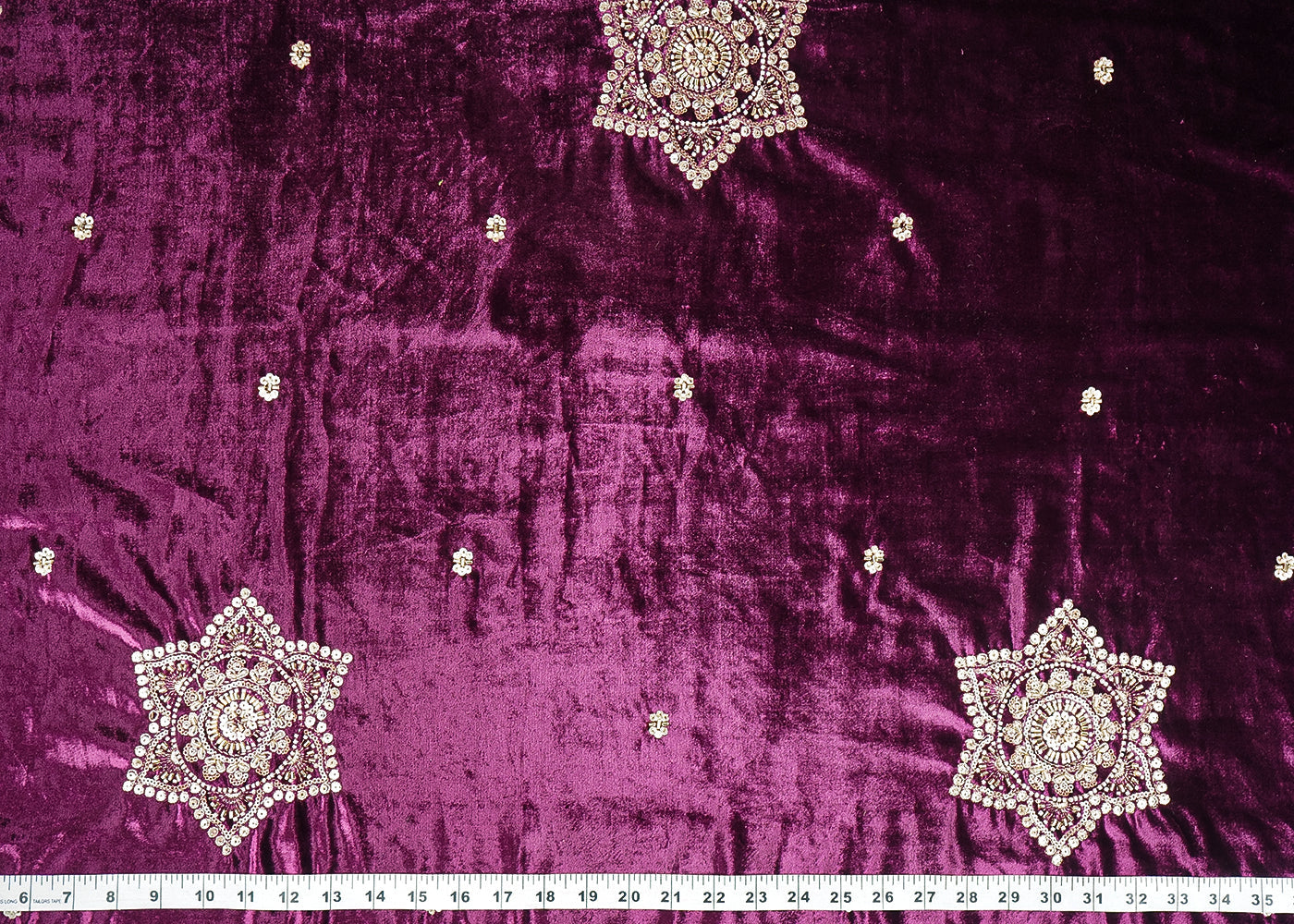 Purple  Velvet Fabric With All Over Buti Of Sequins, Katdana and Bead 20987