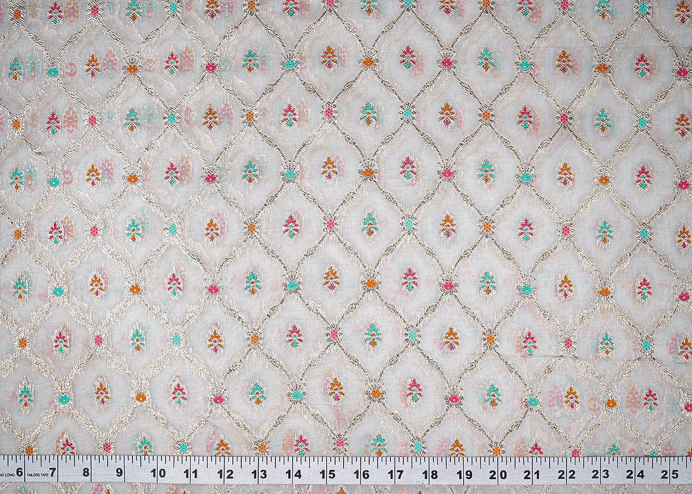White Organza Fabric With All Over Thread And Zari Handloom 20993