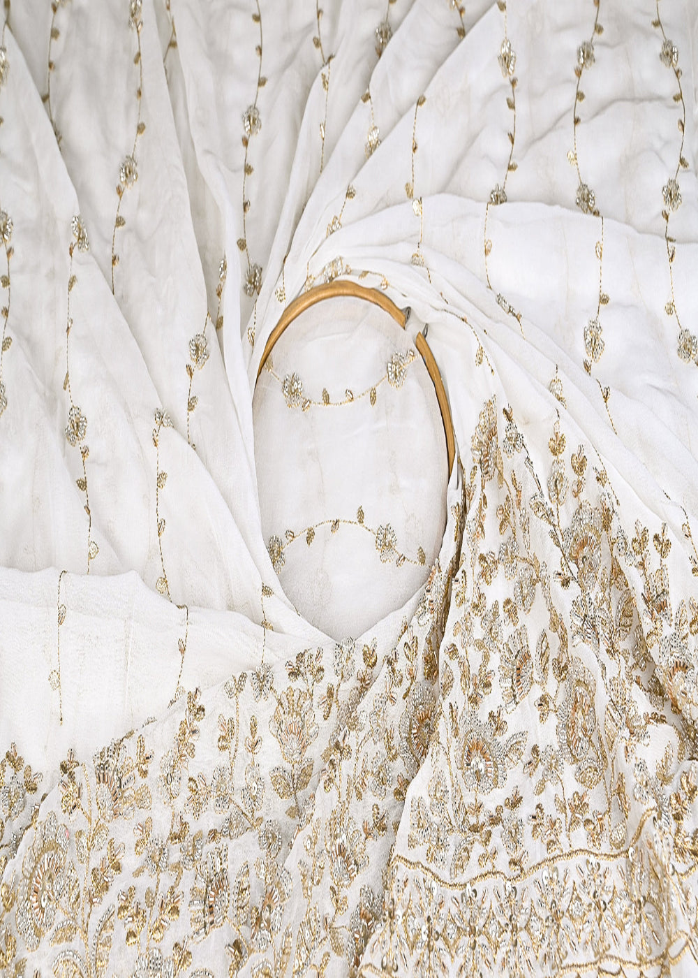 White-Dyeable-Georgette-Fabric-With-All-Over-Katdana,-Zari,-Sequins-And-Bead-Work-With-One-Side-Border-21002-close-view