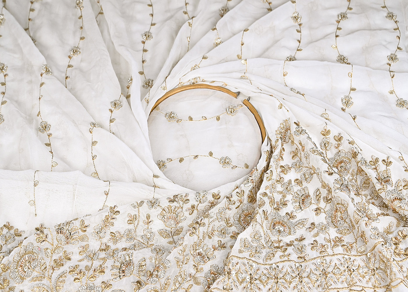 White Georgette Fabric With All Over Katdana, Zari, Sequins And Bead Work With One Side Border 21002
