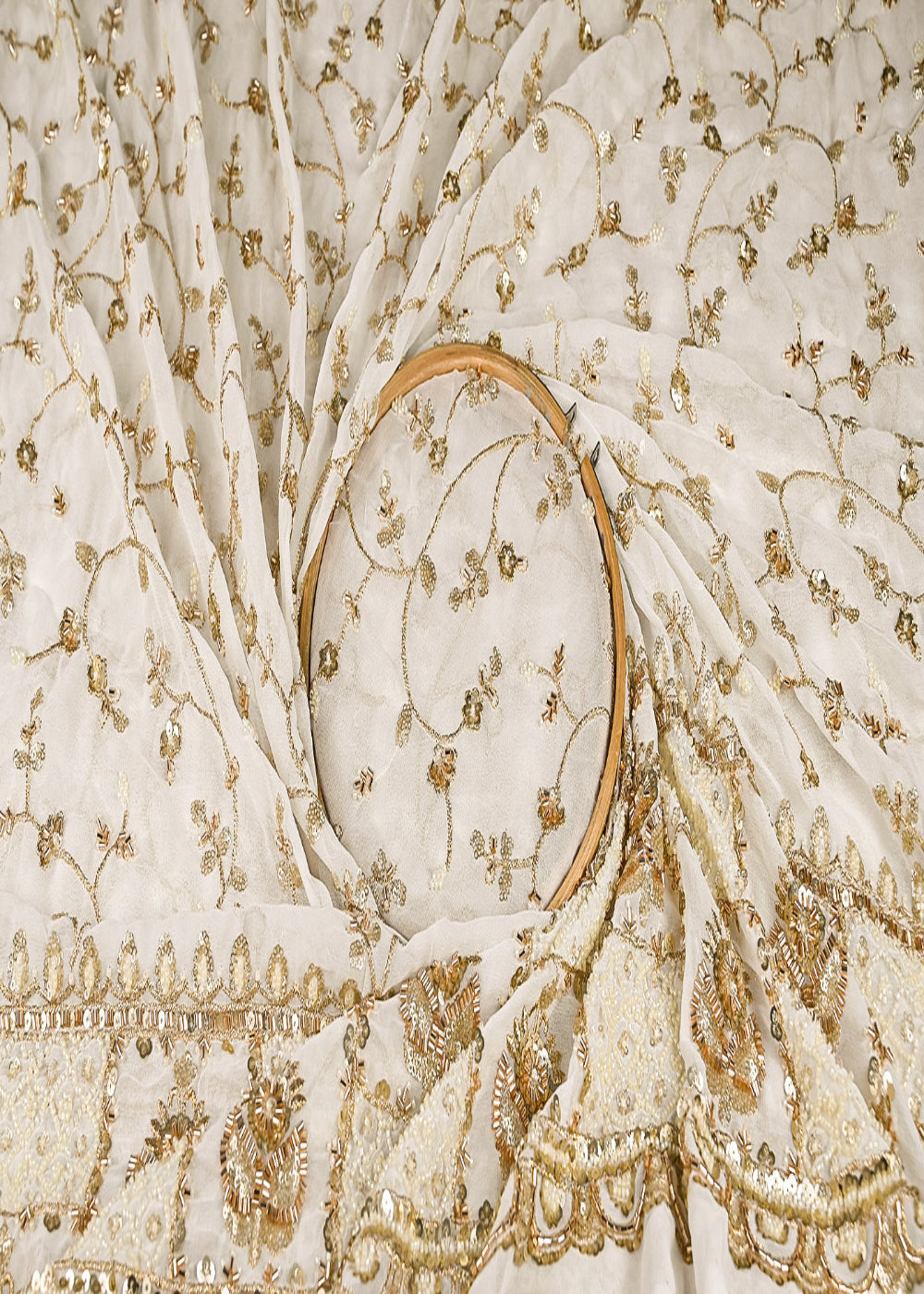 White-Dyeable-Georgette-Fabric-With-All-Over-Katdana,-Zari,-Bead-And-Sequins-Work-With-One-Side-Border-21004-close-view