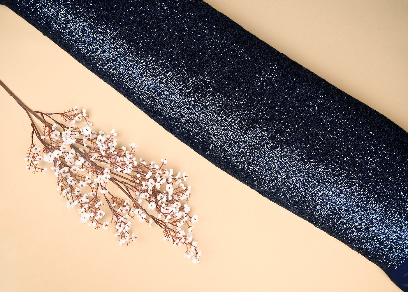 Navy Blue Georgette Fabric With All Over Sequins Work 21011