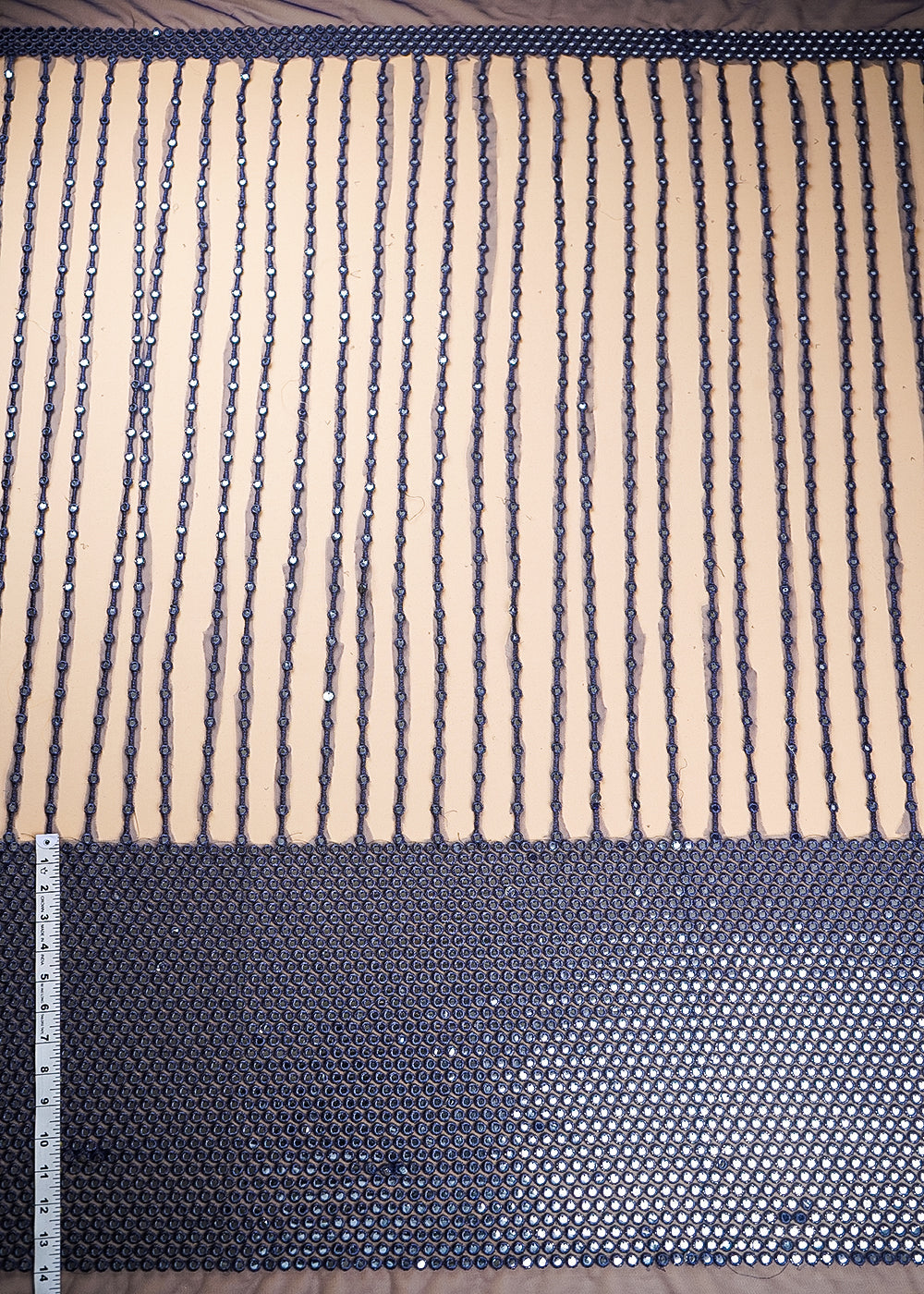 Navy Blue Net Fabric With All Over Laser Cutwork And One Side Border 21023
